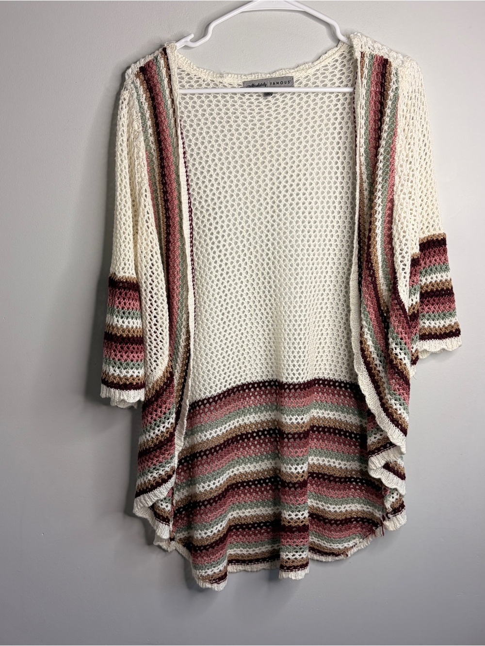 Absolutely Famous Boho Open-Knit Striped Cardigan Sweater Small